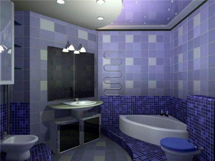 Ванная комната отремонтированная под ключ в голубых цветах
